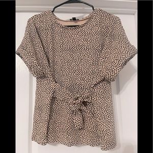 EXPRESS- Textured Tie Waist Rolled Sleeve Tee